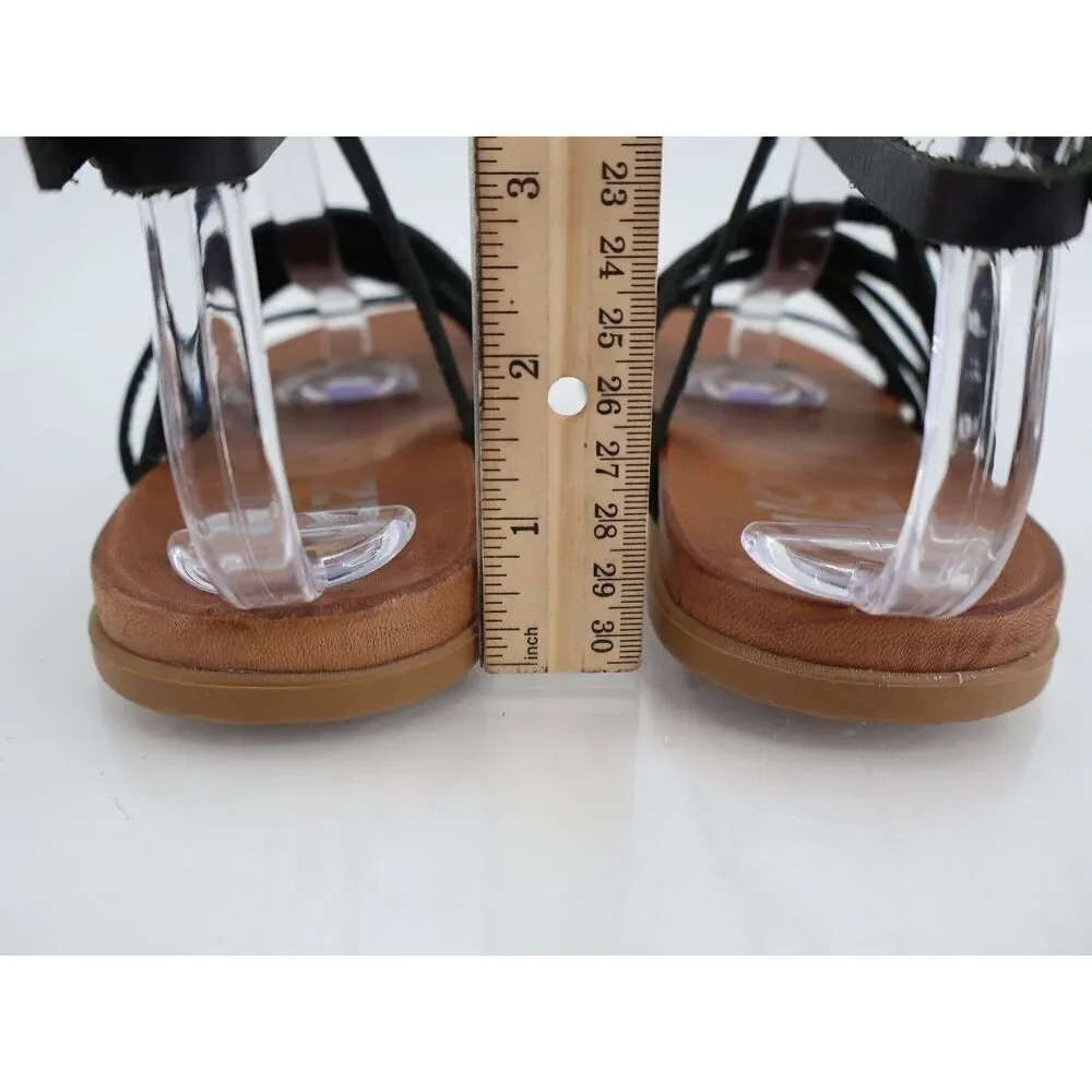 Bueno Parker Gladiator Strappy Flat Sandal Black Leather Size 36 5.5 / 6